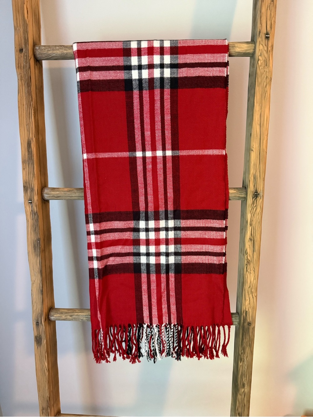 Red Plaid Fringe Scarf - Classic Winter Wrap